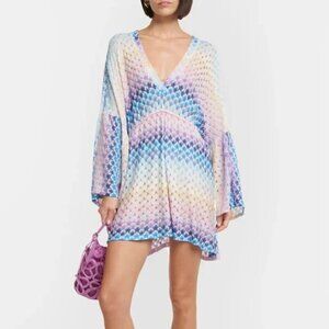 NWT Missoni metallic crochet knit mini beach cover up dress